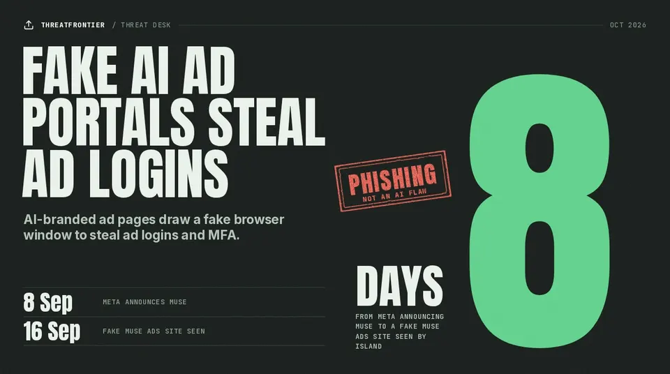 Data graphic: 8 days from Meta announcing Muse to a fake Muse Ads site seen by Island by 16 Sep .
