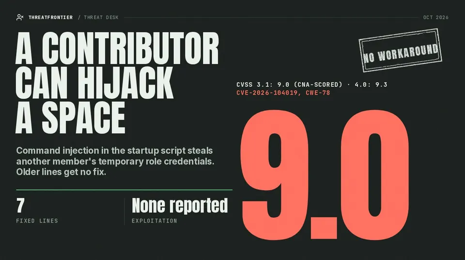 CVE-2026-104019 SageMaker Distribution: CVSS 3.1 9.0 CNA-scored and 4.0 9.3, no workaround, seven fixed lines, no exploitation reported.