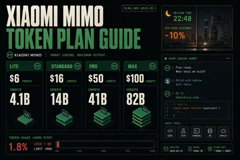 Four Xiaomi MiMo Token Plan tiers from Lite to Max with credit quotas and coding-agent interface