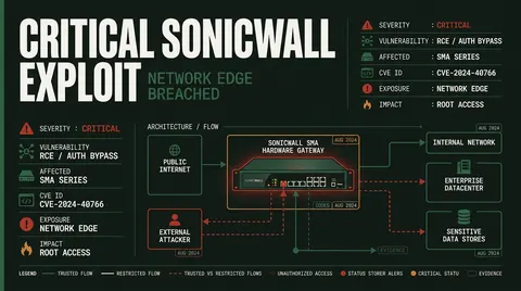 SonicWall SMA enterprise gateway appliances mounted within an enterprise data center server rack with operational indicator LEDs.